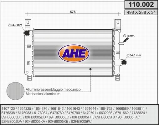 AHE 110.002 - Radiatore, Raffreddamento motore autozon.pro