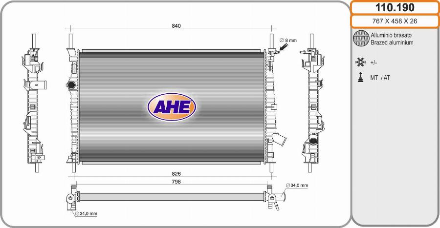 AHE 110.190 - Radiatore, Raffreddamento motore autozon.pro