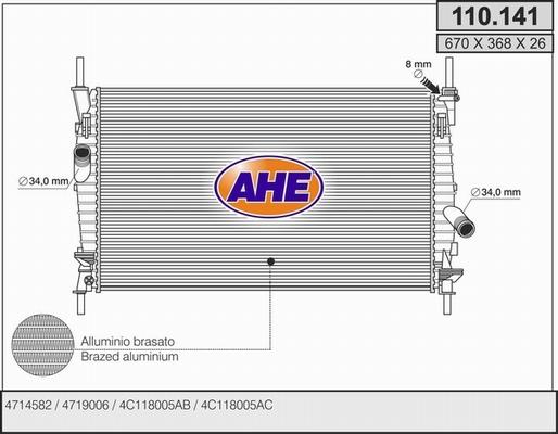 AHE 110.141 - Radiatore, Raffreddamento motore autozon.pro