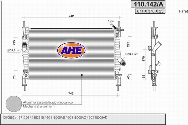 AHE 110.142/A - Radiatore, Raffreddamento motore autozon.pro