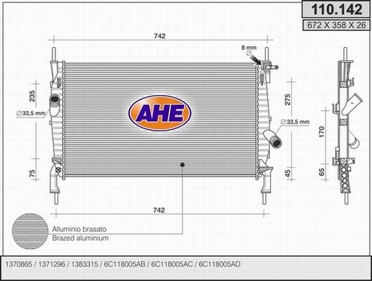 AHE 110.142 - Radiatore, Raffreddamento motore autozon.pro