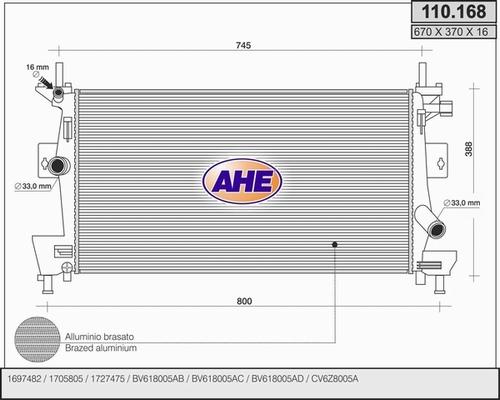 AHE 110.168 - Radiatore, Raffreddamento motore autozon.pro