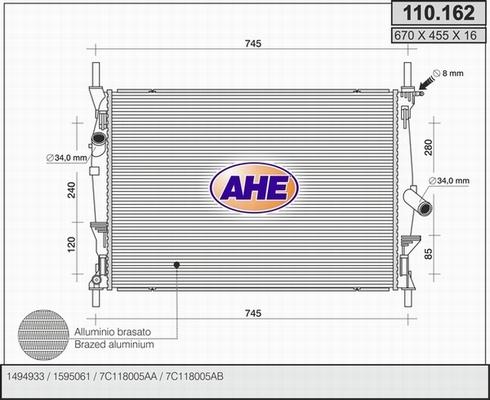 AHE 110.162 - Radiatore, Raffreddamento motore autozon.pro