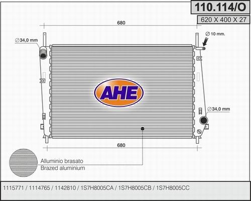 AHE 110.114/O - Radiatore, Raffreddamento motore autozon.pro