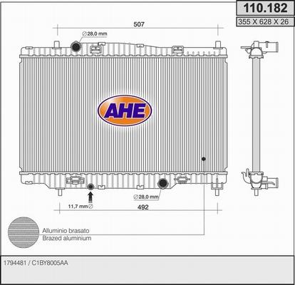 AHE 110.182 - Radiatore, Raffreddamento motore autozon.pro