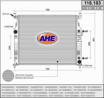 AHE 118.183 - Radiatore, Raffreddamento motore autozon.pro