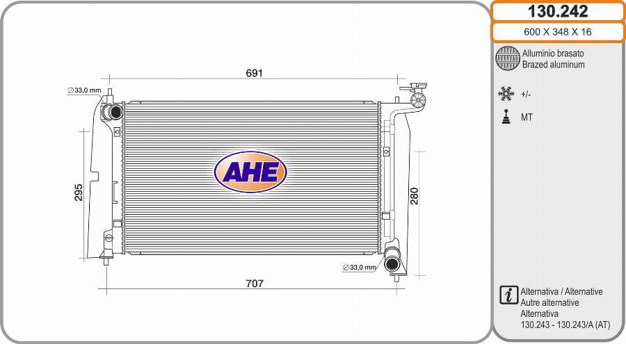 AHE 130242 - Radiatore, Raffreddamento motore autozon.pro