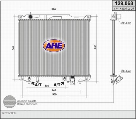 AHE 129.068 - Radiatore, Raffreddamento motore autozon.pro