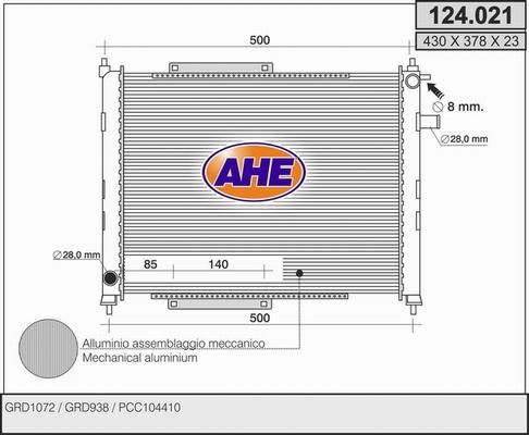 AHE 124.021 - Radiatore, Raffreddamento motore autozon.pro