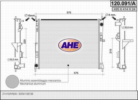 AHE 120.091/A - Radiatore, Raffreddamento motore autozon.pro