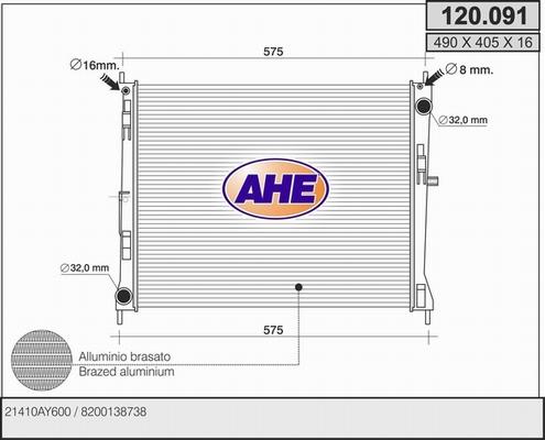 AHE 120.091 - Radiatore, Raffreddamento motore autozon.pro