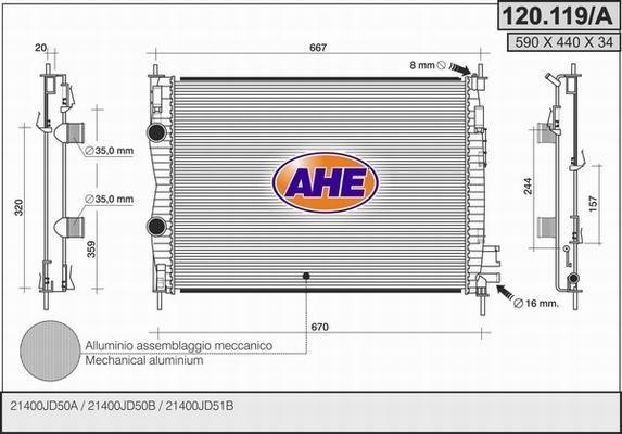 AHE 120.119/A - Radiatore, Raffreddamento motore autozon.pro