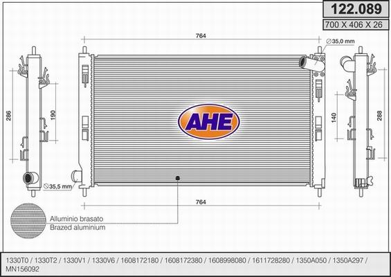 AHE 122.089 - Radiatore, Raffreddamento motore autozon.pro