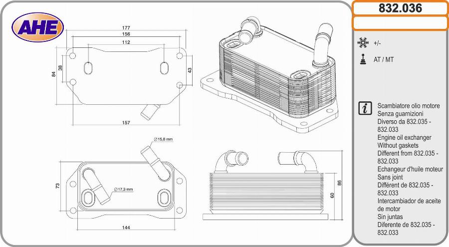 AHE 832.036 - Radiatore olio, Olio motore autozon.pro