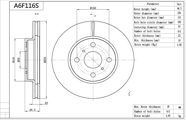 Aisin A6F116S - Discofreno autozon.pro