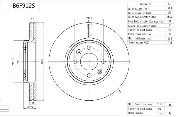 Aisin B6F912S - Discofreno autozon.pro