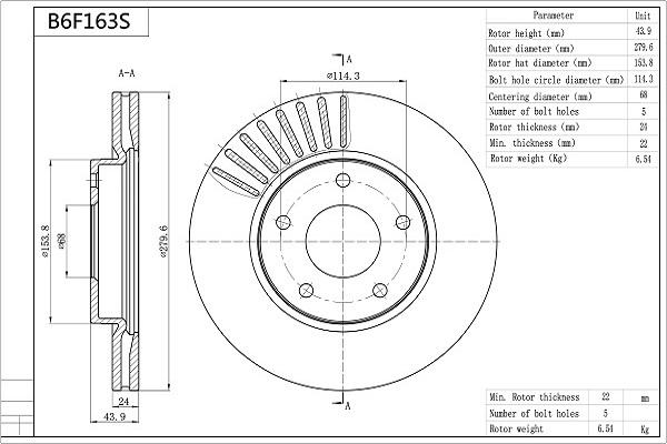 Aisin B6F163S - Discofreno autozon.pro