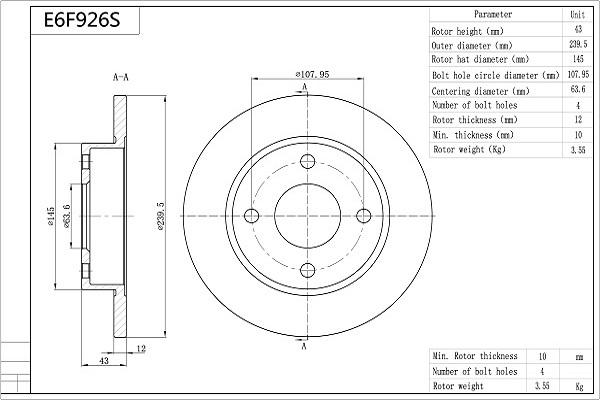 Aisin E6F926S - Discofreno autozon.pro