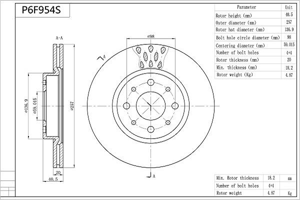 Aisin P6F954S - Discofreno autozon.pro