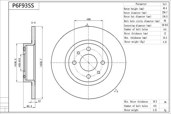 Aisin P6F935S - Discofreno autozon.pro