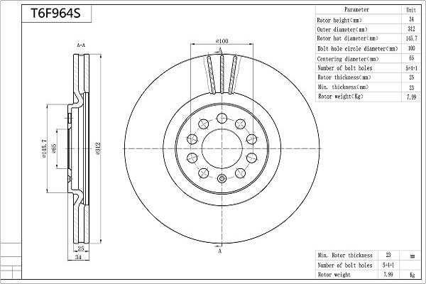 Aisin T6F964S - Discofreno autozon.pro