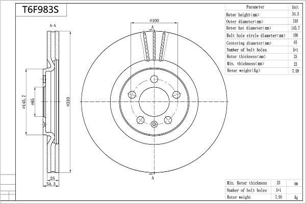 Aisin T6F983S - Discofreno autozon.pro