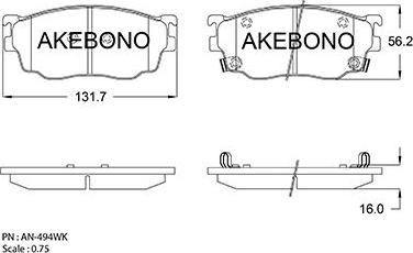 Akebono AN-494WK - Kit pastiglie freno, Freno a disco autozon.pro