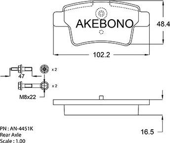 Akebono AN-4451K - Kit pastiglie freno, Freno a disco autozon.pro