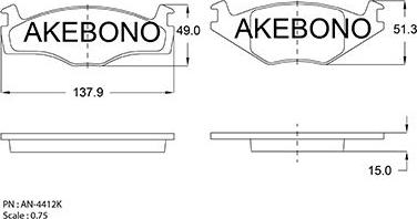 Akebono AN-4412KE - Kit pastiglie freno, Freno a disco autozon.pro