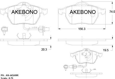 Akebono AN-4434WKE - Kit pastiglie freno, Freno a disco autozon.pro