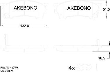 Akebono AN-447WK - Kit pastiglie freno, Freno a disco autozon.pro