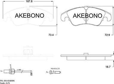 Akebono AN-4548WK - Kit pastiglie freno, Freno a disco autozon.pro