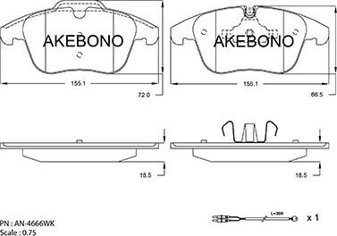 Akebono AN-4666WKE - Kit pastiglie freno, Freno a disco autozon.pro