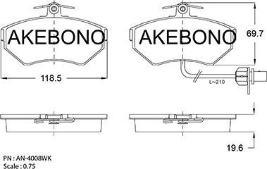 Akebono AN-4008WKE - Kit pastiglie freno, Freno a disco autozon.pro