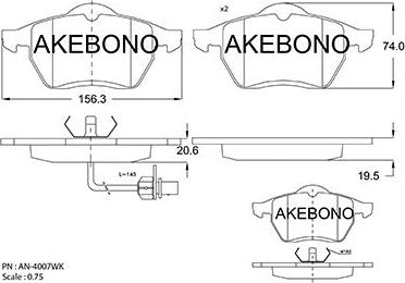 Akebono AN-4007WKE - Kit pastiglie freno, Freno a disco autozon.pro