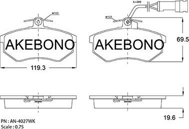 Akebono AN-4027WKE - Kit pastiglie freno, Freno a disco autozon.pro