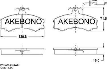 Akebono AN-4074WKE - Kit pastiglie freno, Freno a disco autozon.pro