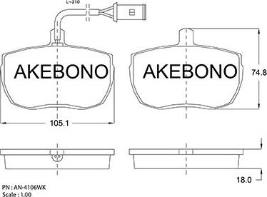 Akebono AN-4106WK - Kit pastiglie freno, Freno a disco autozon.pro