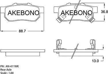 Akebono AN-411WK - Kit pastiglie freno, Freno a disco autozon.pro