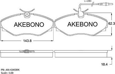 Akebono AN-4345WK - Kit pastiglie freno, Freno a disco autozon.pro