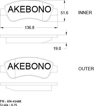 Akebono AN-4348K - Kit pastiglie freno, Freno a disco autozon.pro