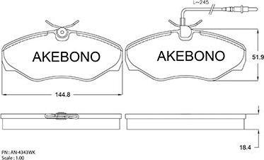 Akebono AN-4343WKE - Kit pastiglie freno, Freno a disco autozon.pro