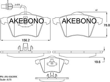 Akebono AN-4363WKE - Kit pastiglie freno, Freno a disco autozon.pro