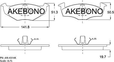 Akebono AN-4314KE - Kit pastiglie freno, Freno a disco autozon.pro