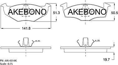 Akebono AN-4314K - Kit pastiglie freno, Freno a disco autozon.pro