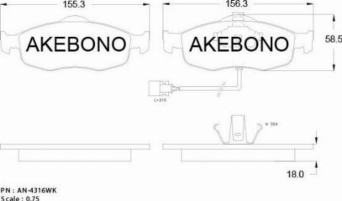 Akebono AN-4316WKE - Kit pastiglie freno, Freno a disco autozon.pro