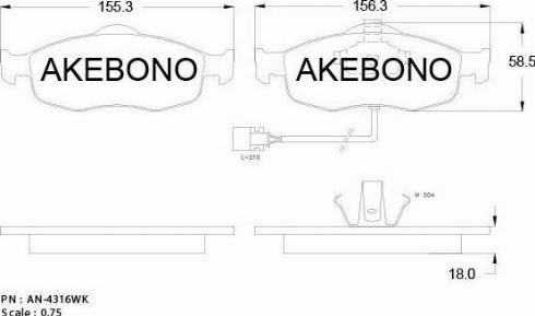 Akebono AN-4316WK - Kit pastiglie freno, Freno a disco autozon.pro