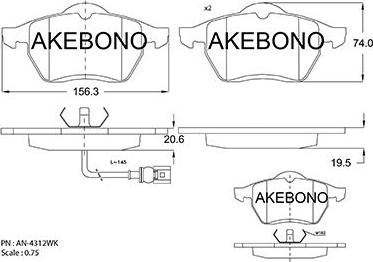 Akebono AN-4312WKE - Kit pastiglie freno, Freno a disco autozon.pro