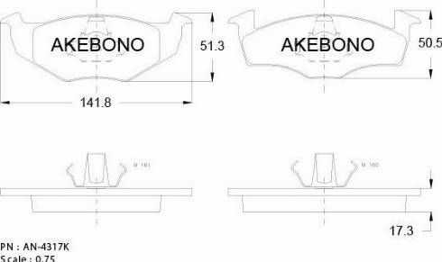 Akebono AN-4317KE - Kit pastiglie freno, Freno a disco autozon.pro