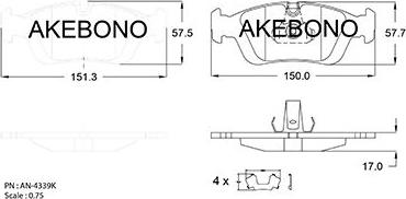 Akebono AN-4339KE - Kit pastiglie freno, Freno a disco autozon.pro